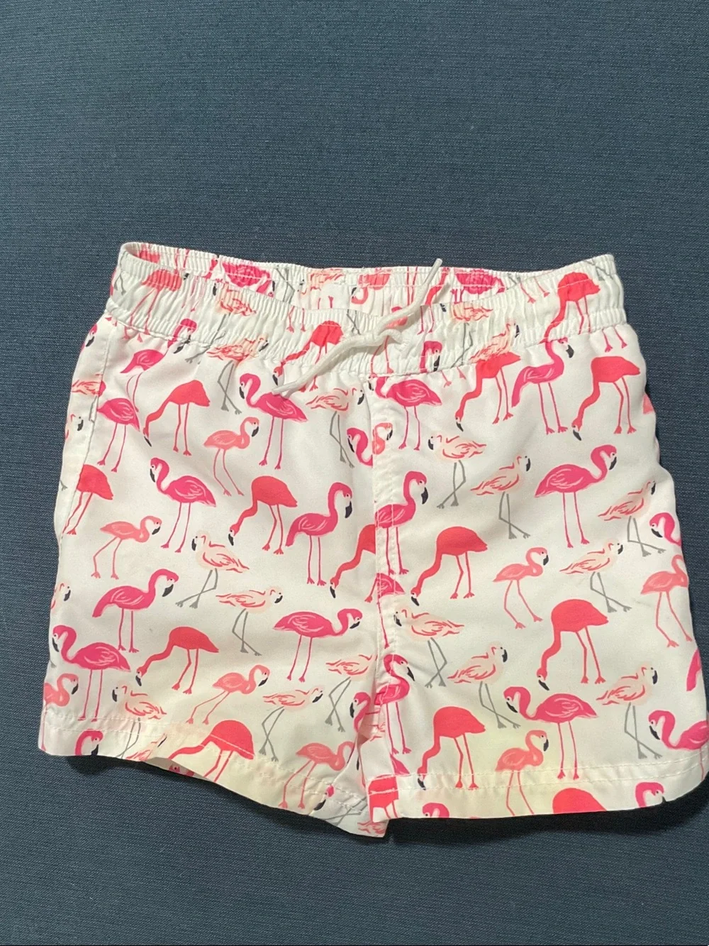 Janie and Jack White Swim Trunks with Pink Flamingo Print
